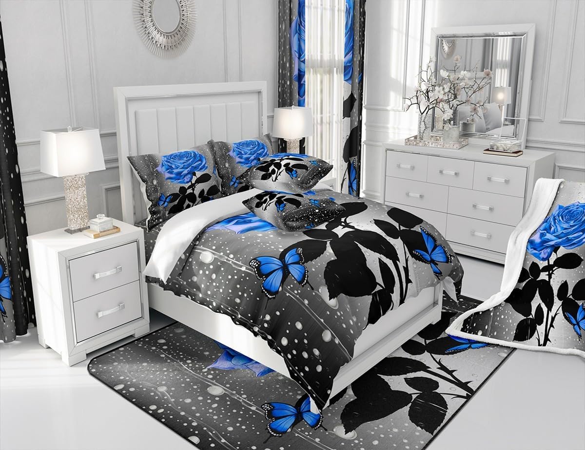 Feelyou Blue Butterfly Floral Bath Rug 16x24 Inch