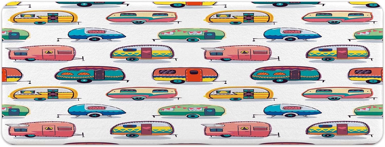 JAWO Happy Camper Bath Mat - Retro Non-Slip Doormat for RV