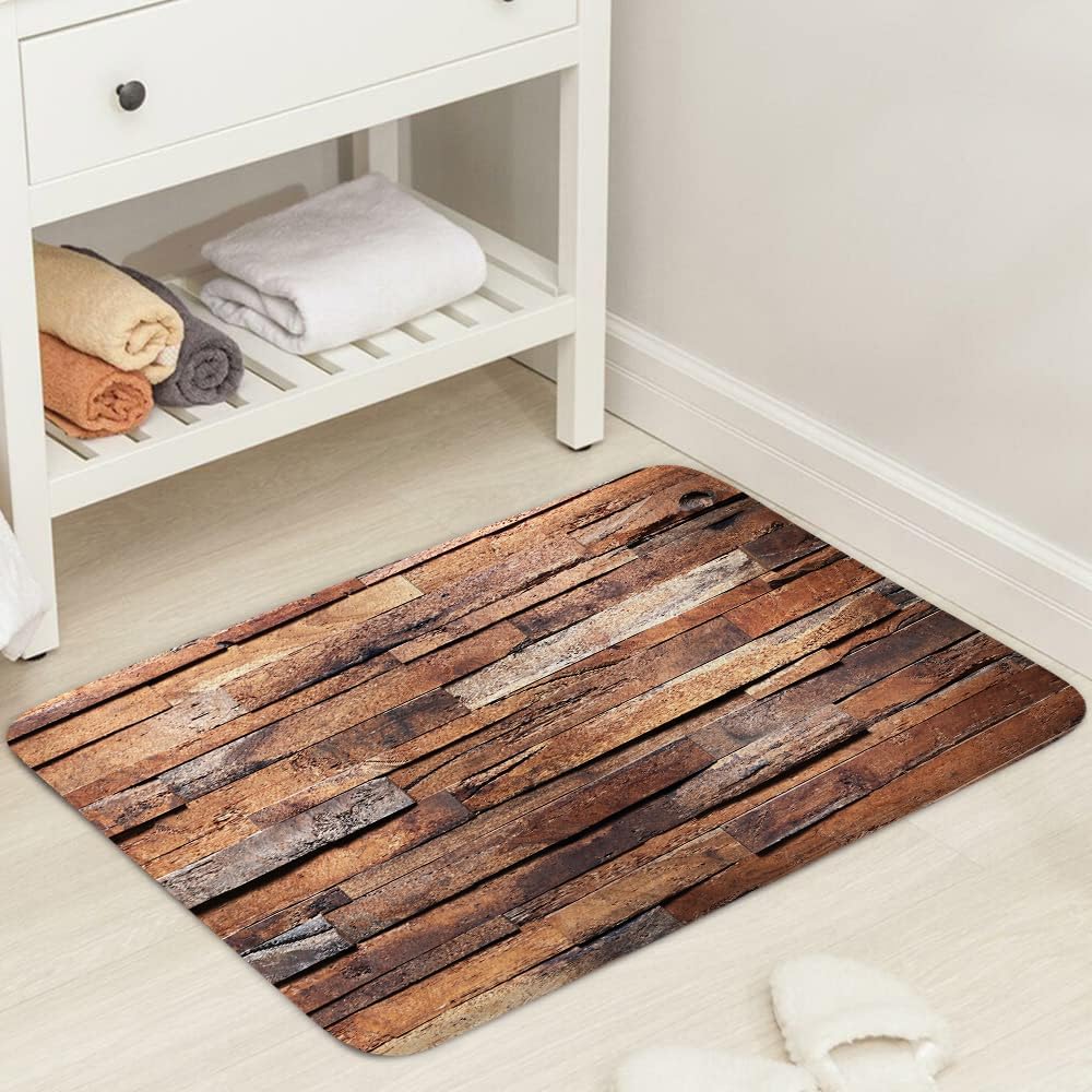 JAWO Coffee Brown Wooden Bath Rugs Non Slip