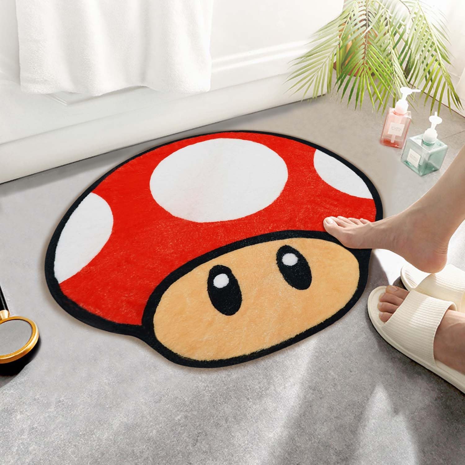 Faptoena Red Mushroom Bath Mat for Kids