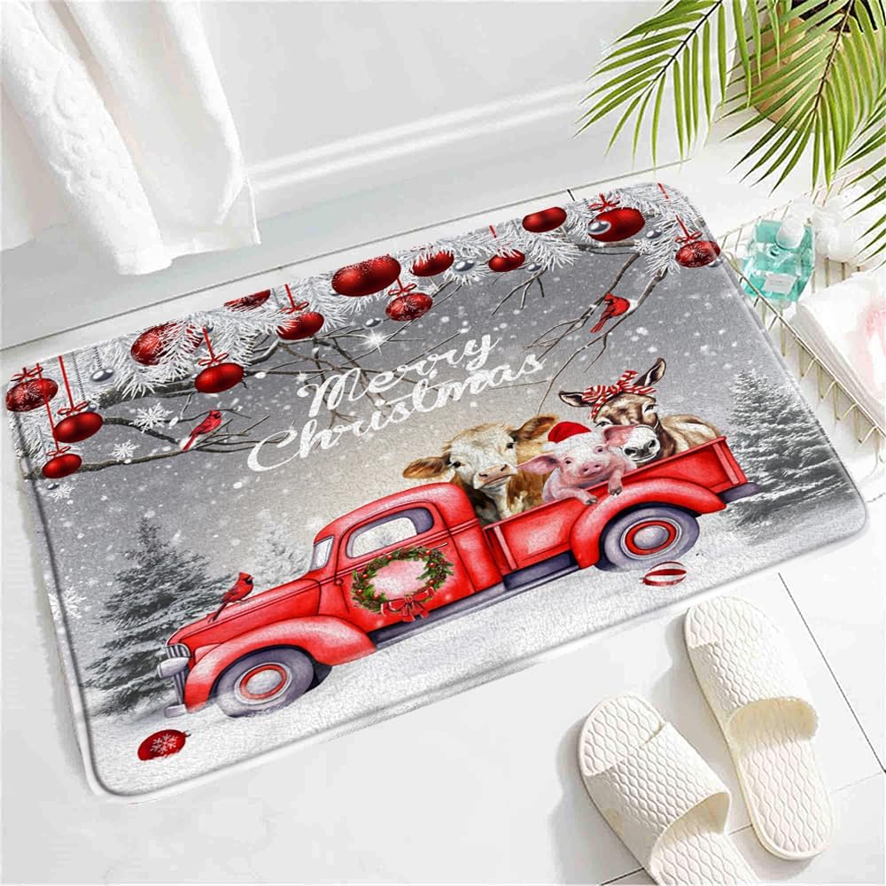 Farmhouse Christmas Bath Mat 24x16 Inch