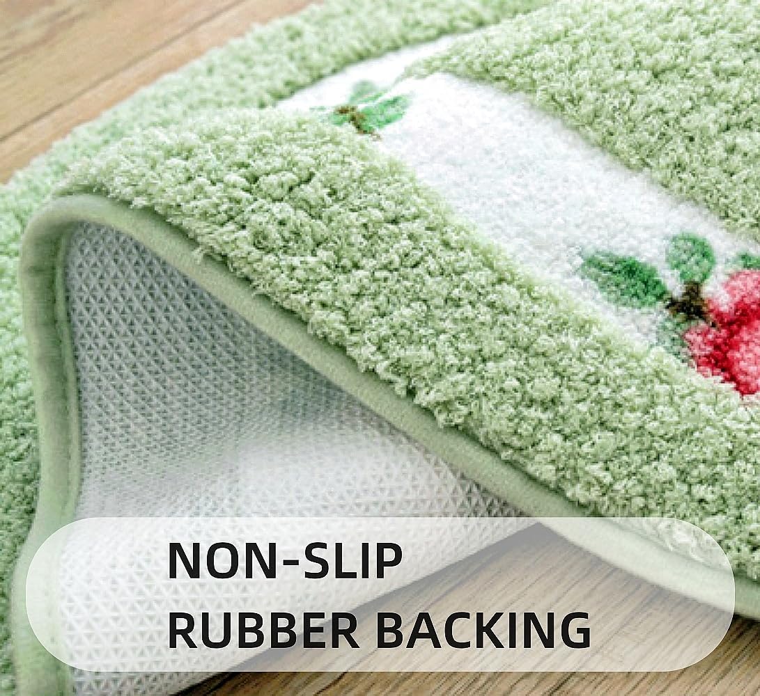 QMEAKMONY Rose Flower Shaggy Bath Mat Green 16x24 in