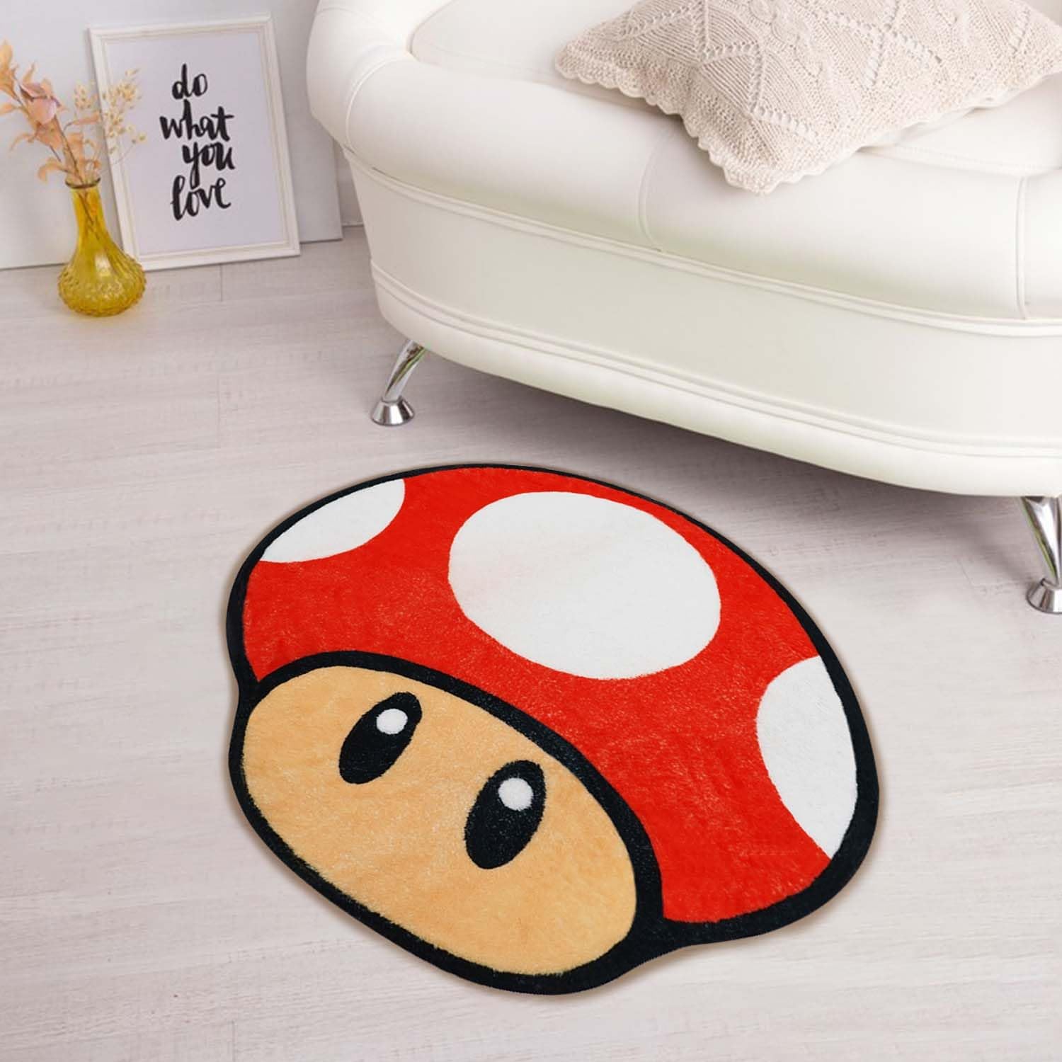 Faptoena Red Mushroom Bath Mat for Kids