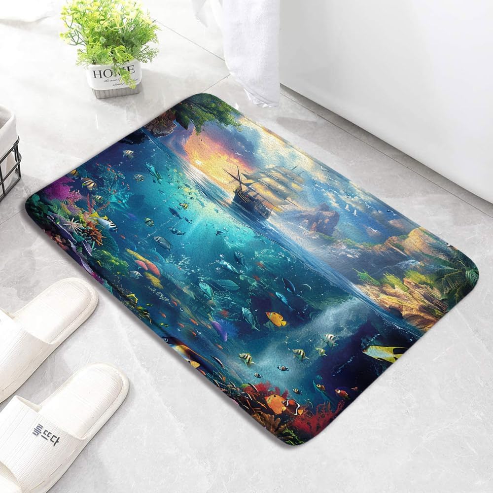 Ocean Bath Mat with Tropical Fish Design 236 x 157 Inch