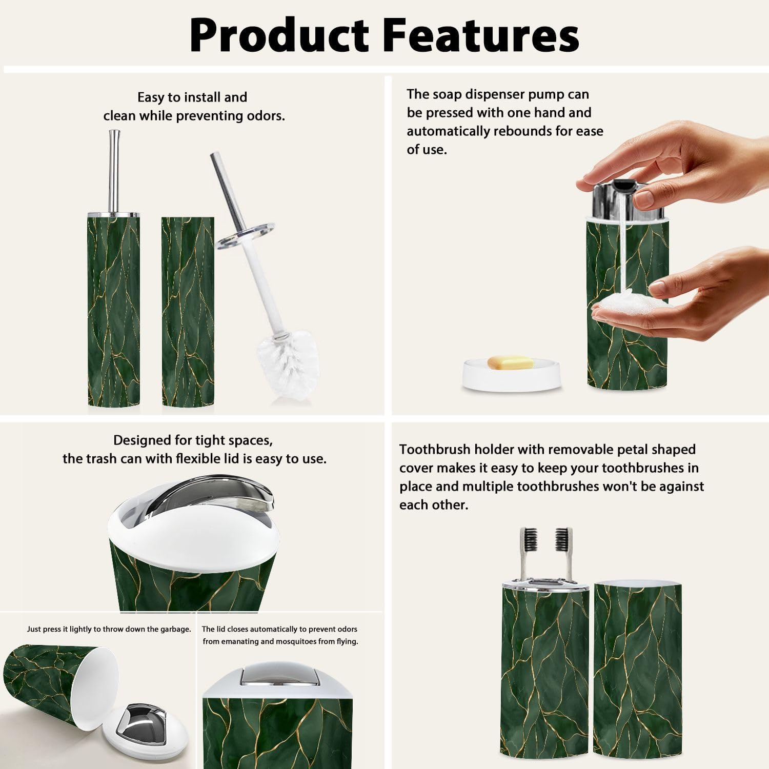 TRANQDEHOM Boho Green Bathroom Accessory Set 6 Piece