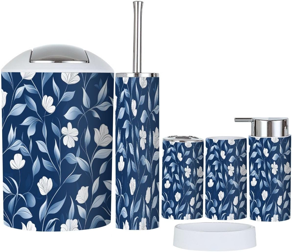 TRANQDEHOM 6 Piece Boho Dark Blue Bathroom Accessory Set