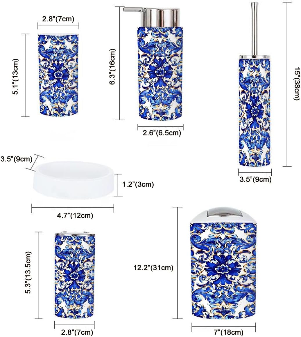 Boho Bathroom Accessory Set 6 Piece with Azulejo Design