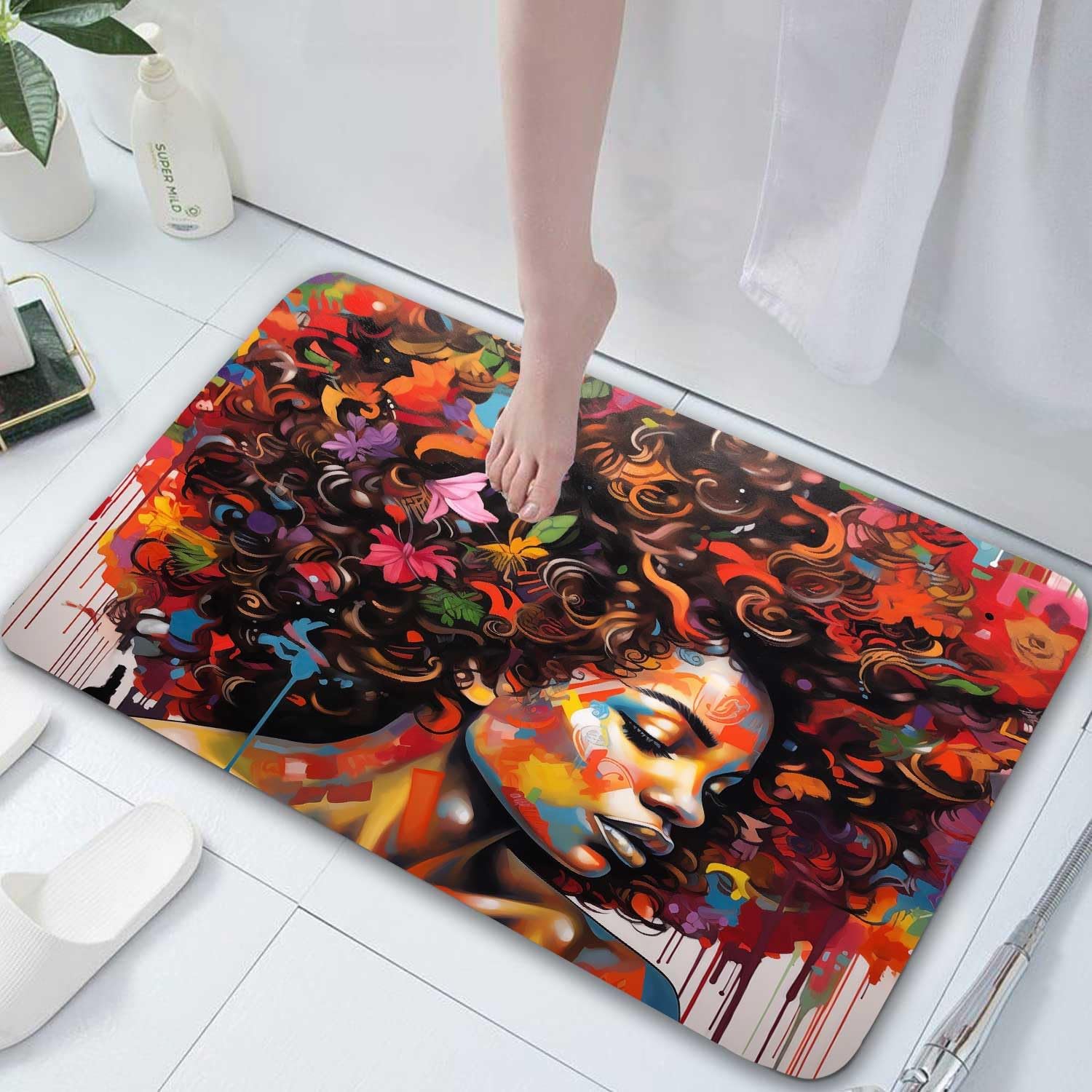 JAWO Black Girl Bath Rug Non-Slip 17X29