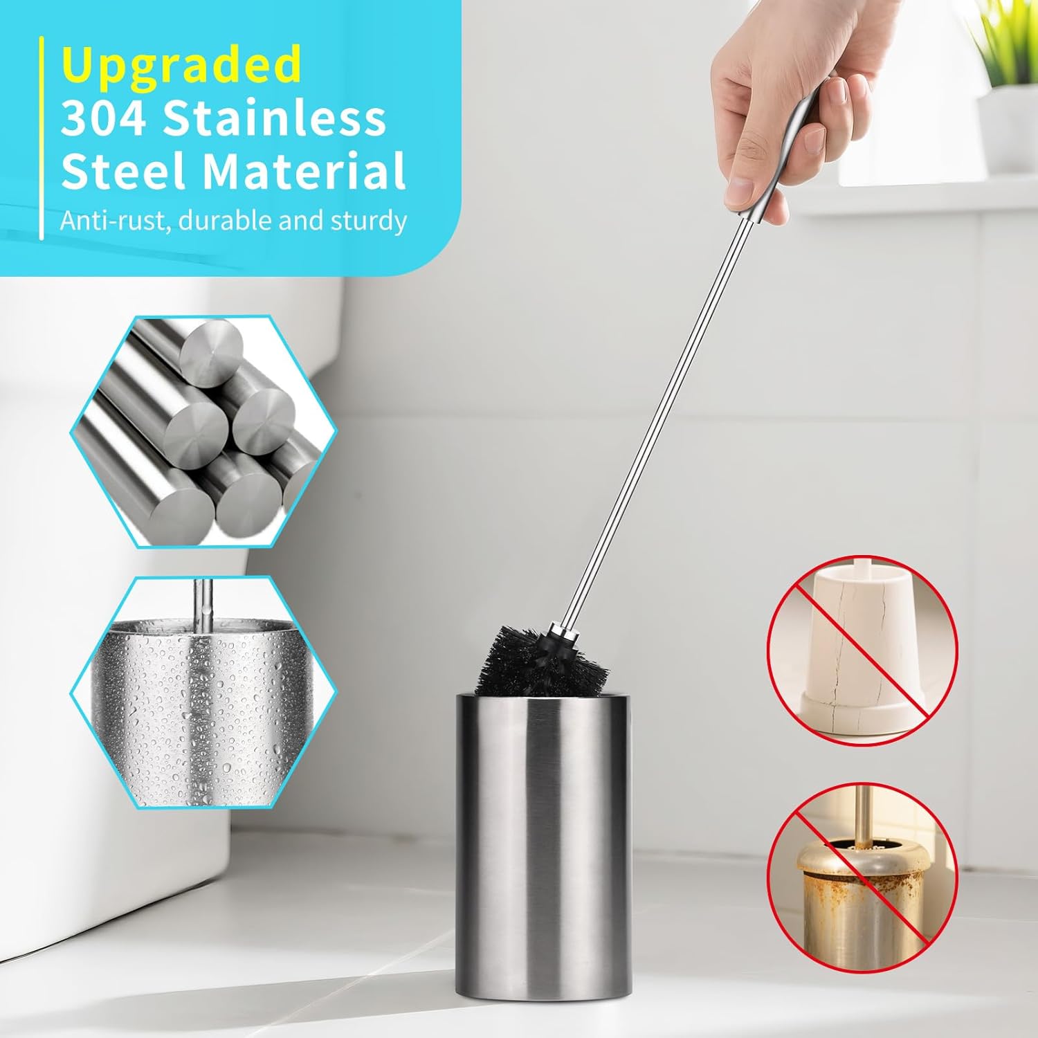 Stainless Steel Toilet Brush Set with 2 Heads and Holder 1