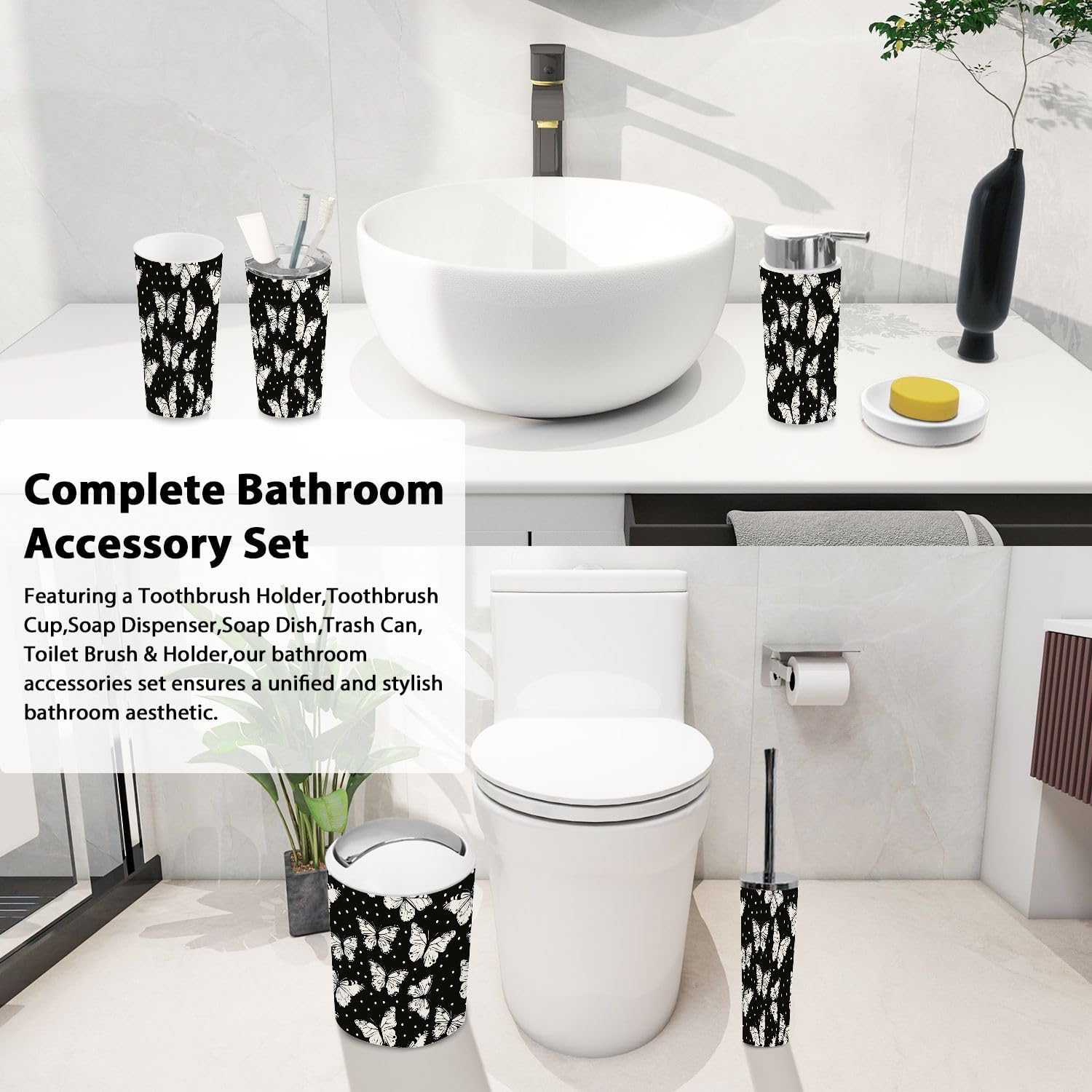 TRANQDEHOM 6-Piece Boho Decorative Bathroom Accessory Set