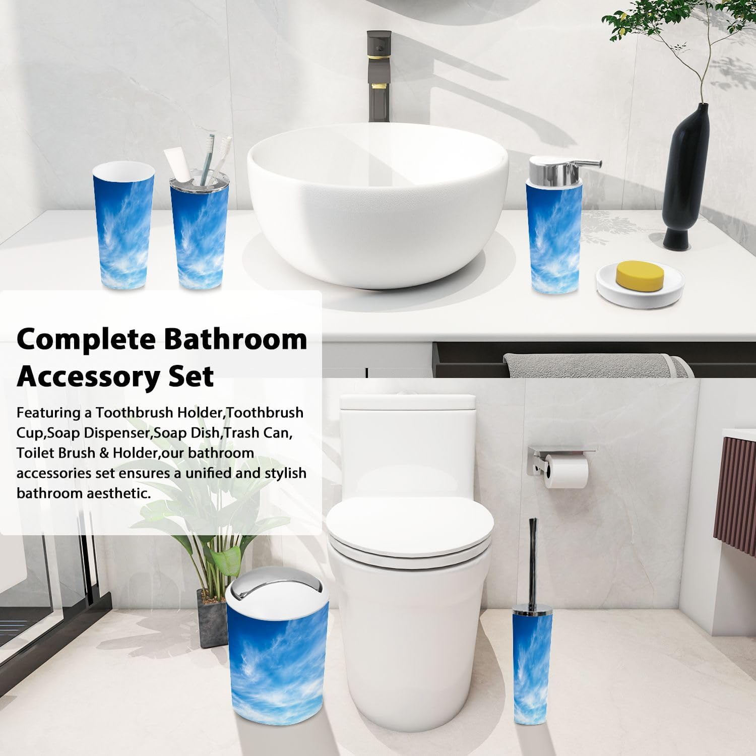 Boho Clouds Bathroom Accessory Set 6 Piece