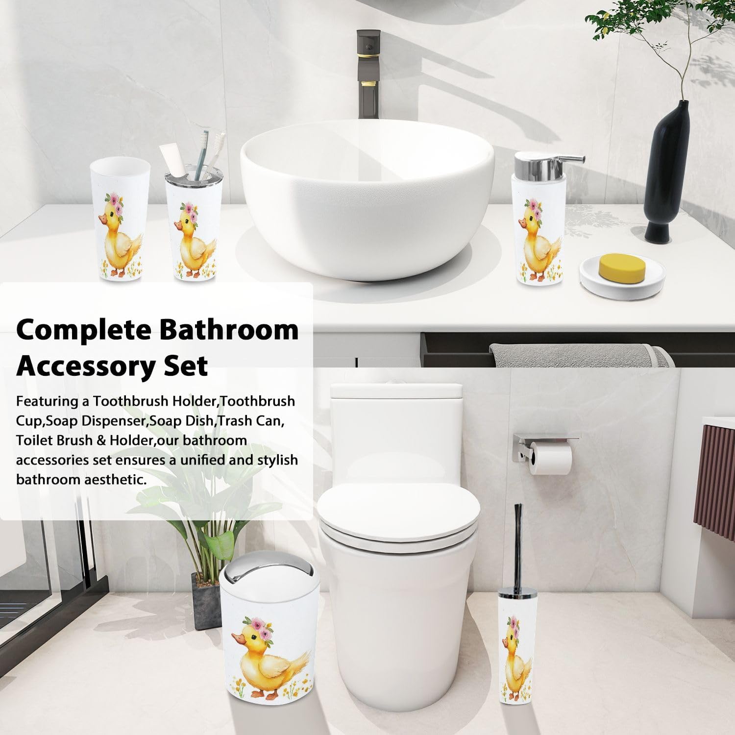 Boho 6-Piece Bathroom Accessory Set with Floral Wreath