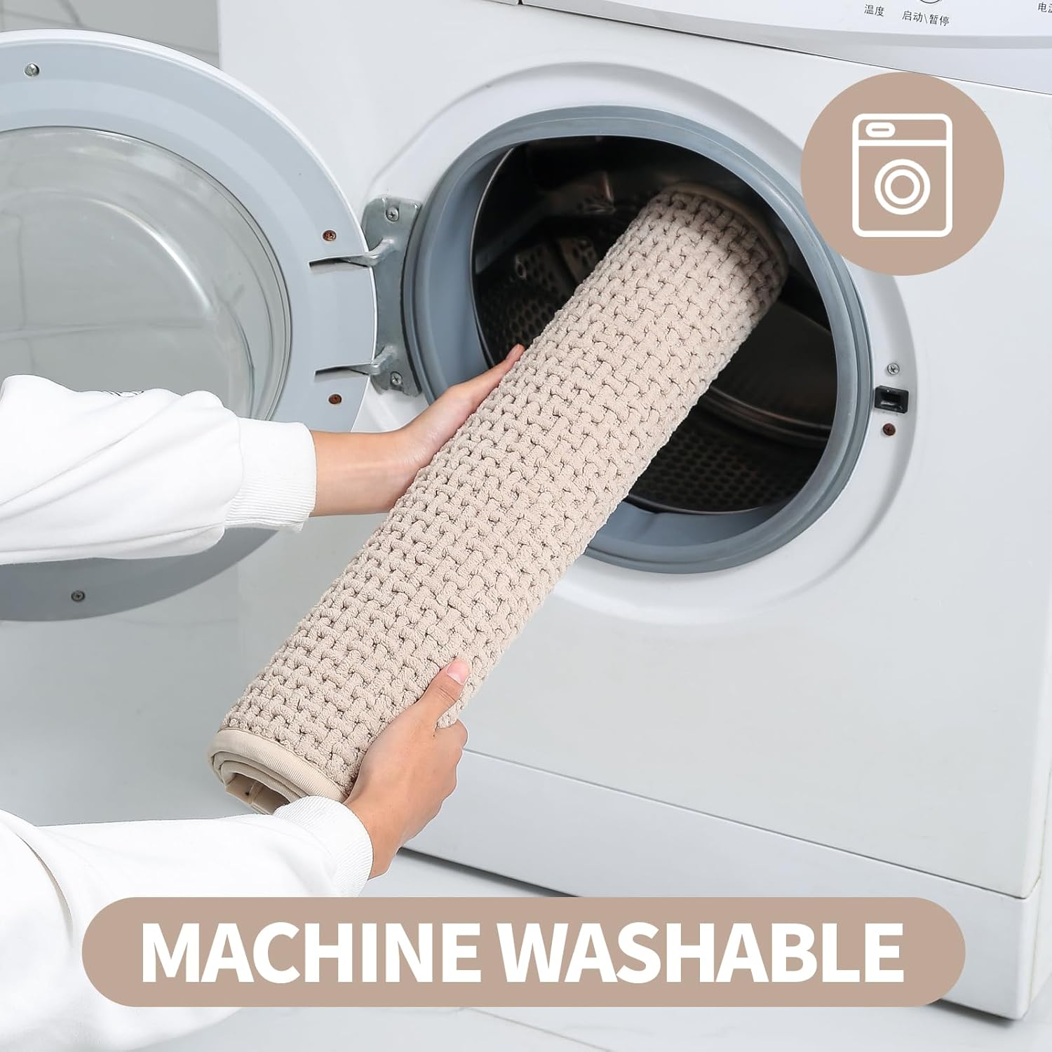 WARM HAVEN Beige Thin Bath Mat 16x24 Inch Non-Slip