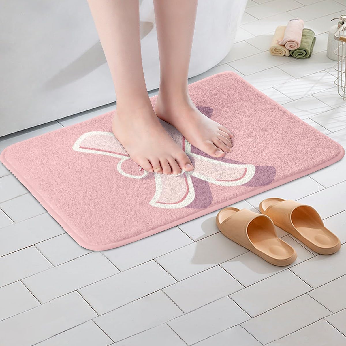 jejeloiu Dreamy Bow Bath Mat 16x24 Kawaii Pink