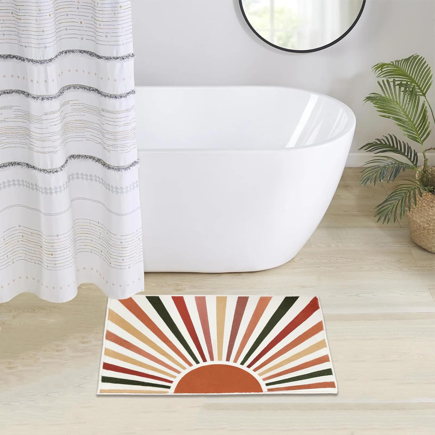 Modern Boho Bathroom Rug 16x24 Inch Non-Slip Plush Mat