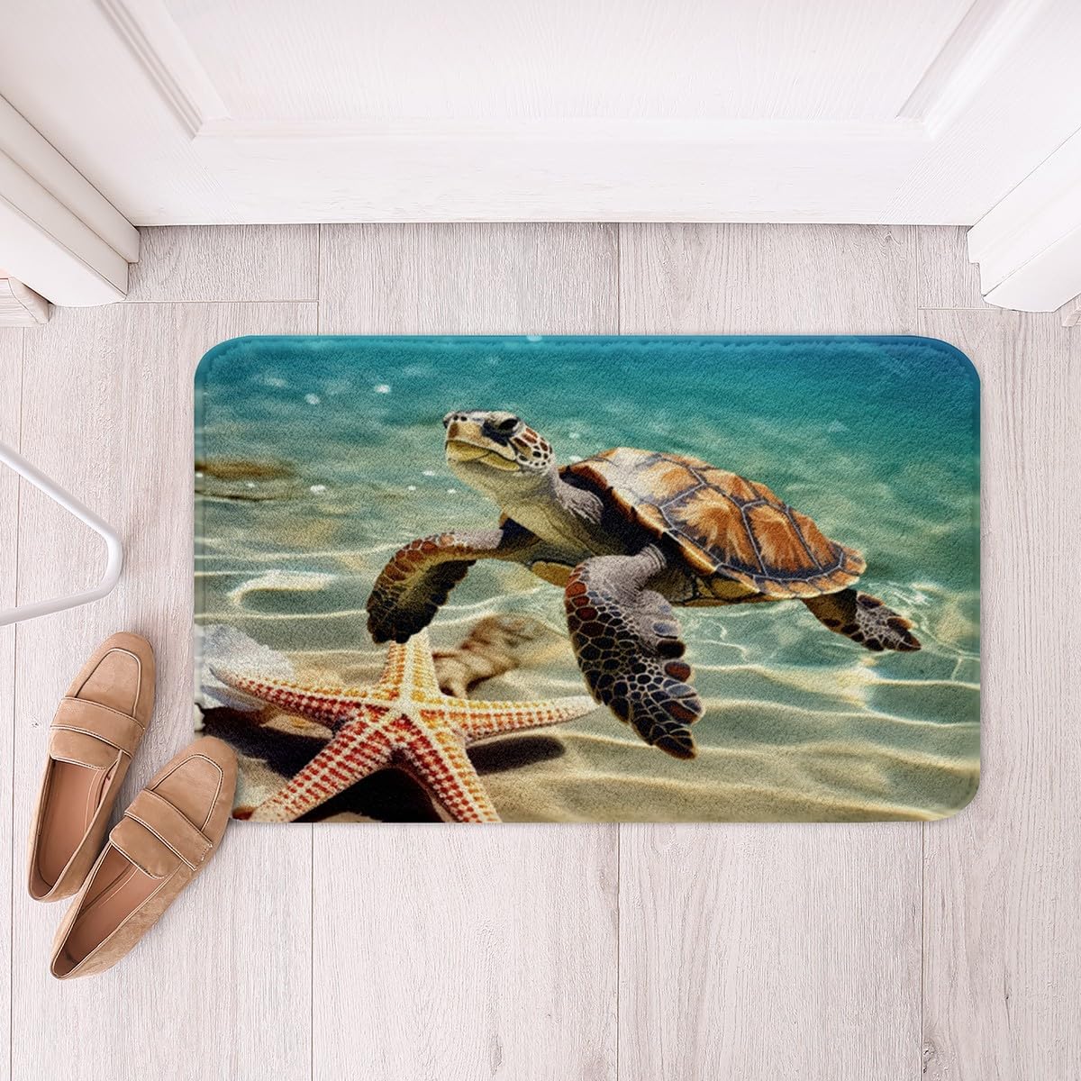 Jejeloiu 3D Sea Turtle Bath Rug 16x24 Inch Non-Slip Kids Ocean Mat