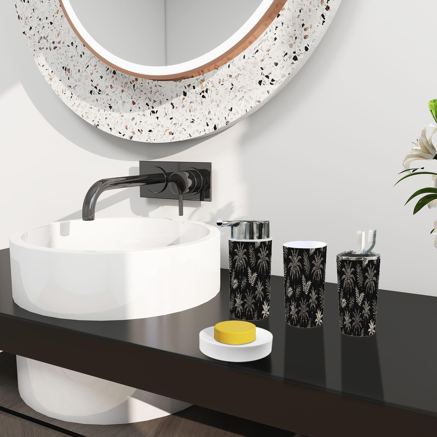 Boho Dark Tropical Bathroom Accessory Set 6 Piece 1