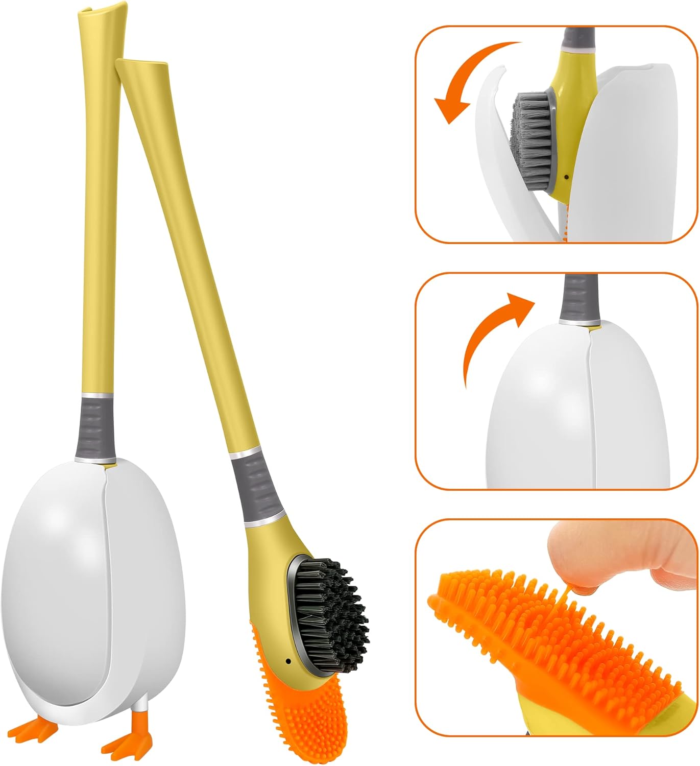 PandaFairy Silicone Toilet Brush Plunger Set Kawaii Duck Design Yellow