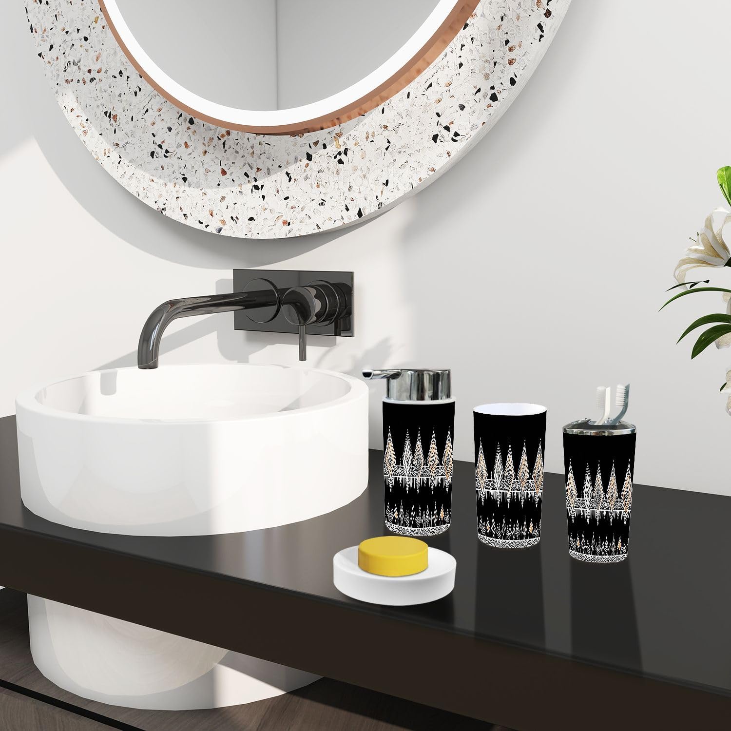 Boho Bathroom Accessory Set 6 Piece Modern Design
