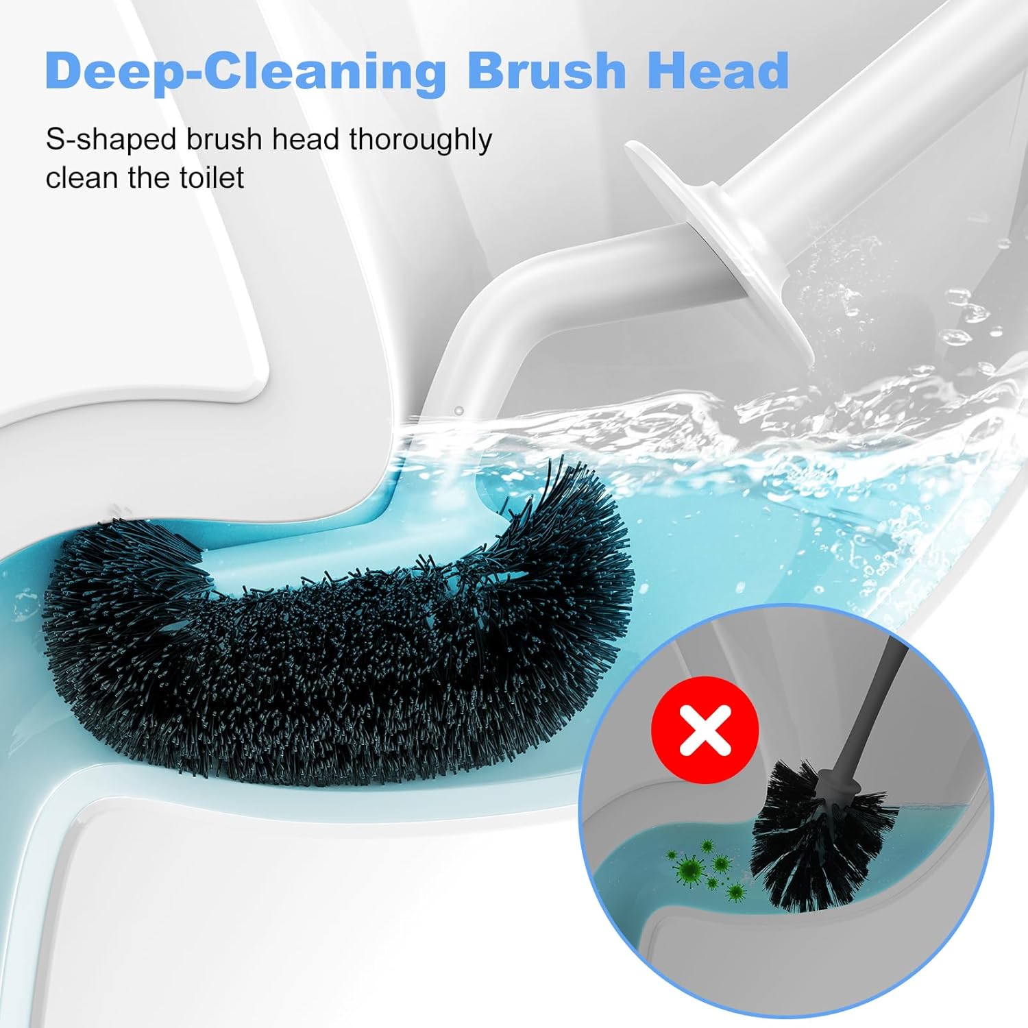 HAMITOR Toilet Bowl Brush Holder Set - Curved Design Space-Saving Modern White 1