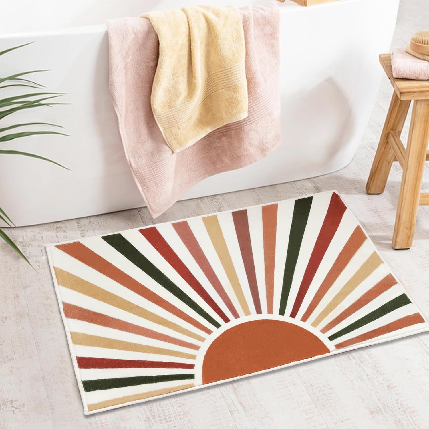 Modern Boho Bathroom Rug 16x24 Inch Non-Slip Plush Mat