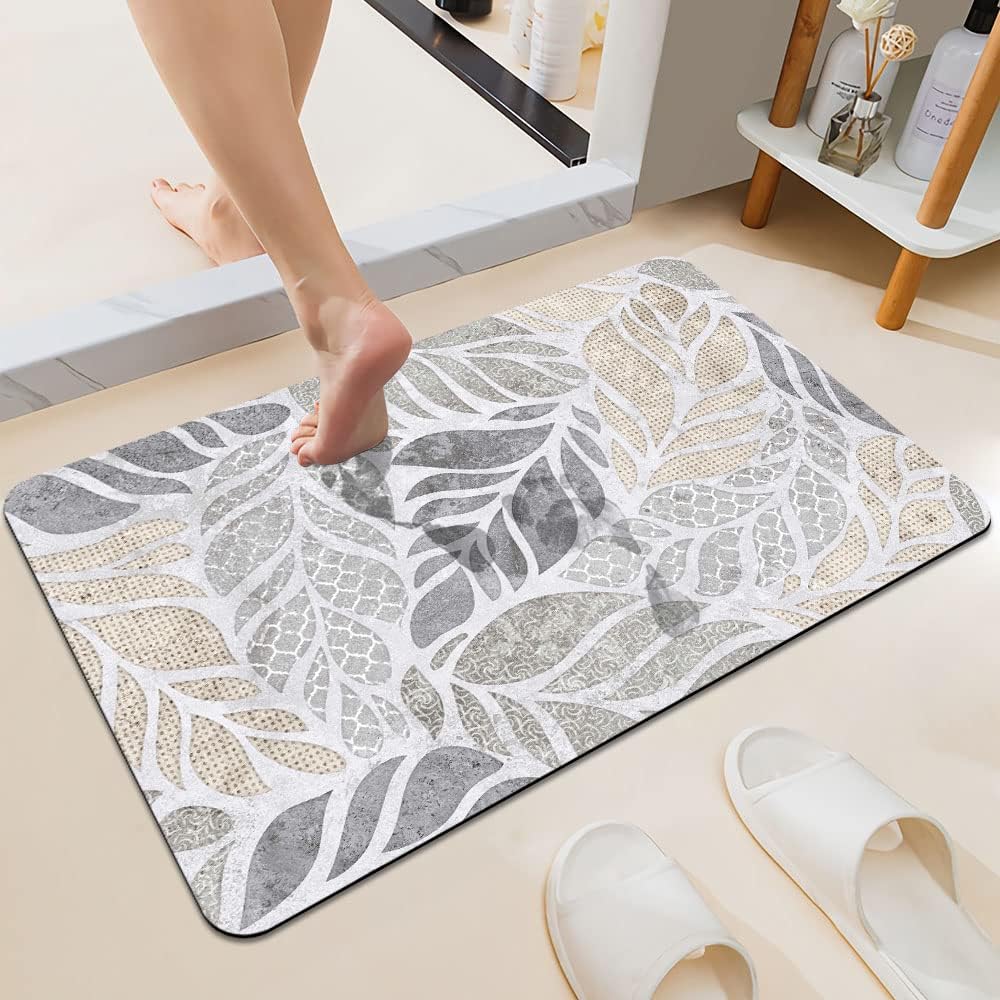 DJSOK Boho Leaves Bath Mat Rug Non-Slip Quick Drying