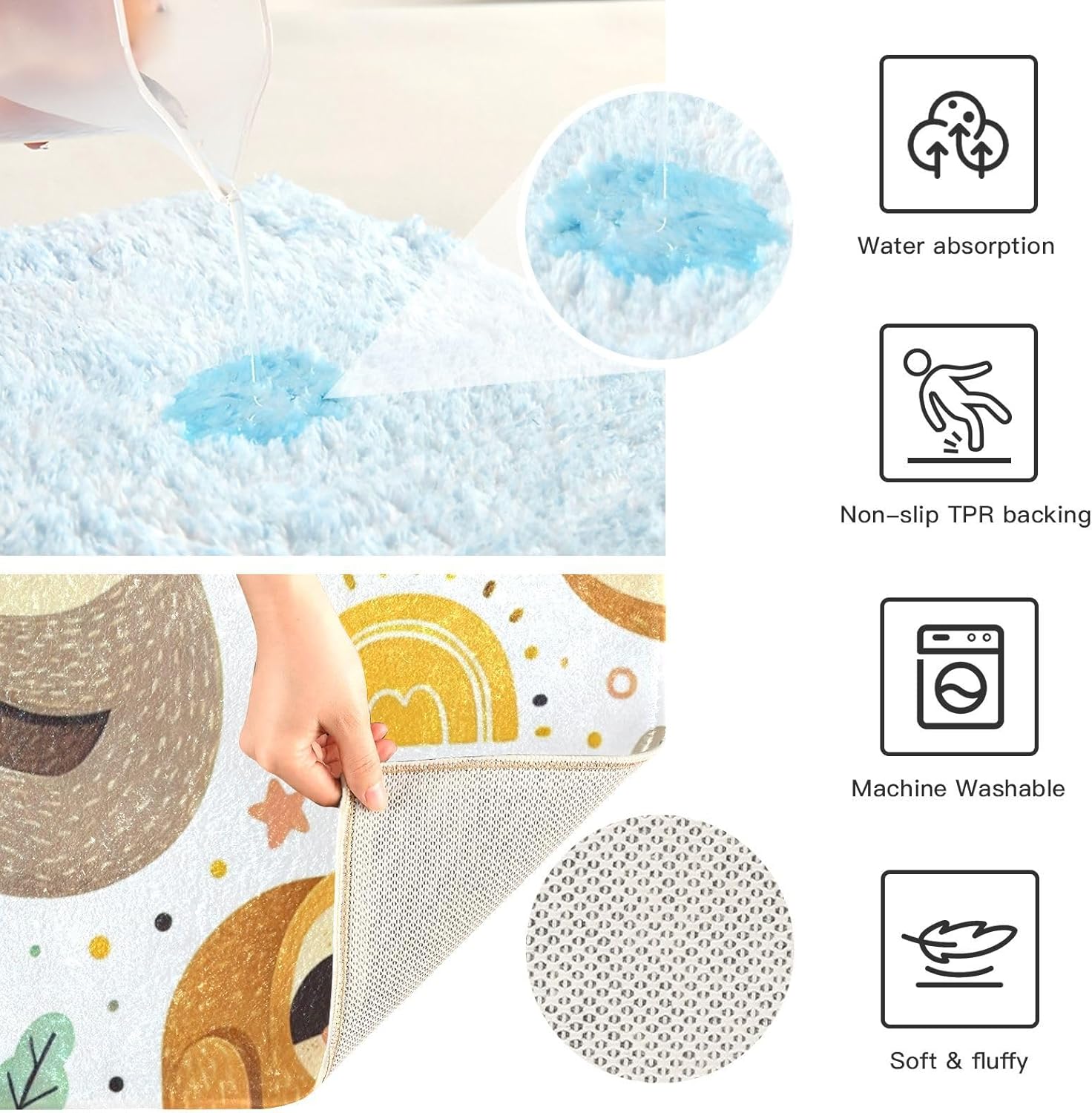 WELLDAY Bathroom Rug Sets 2 Piece Sloth Pattern