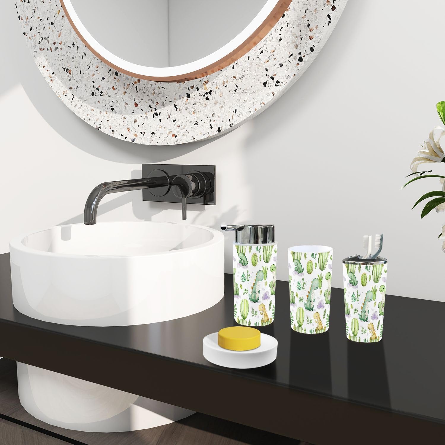 Boho Dinosaur Bathroom Accessory Set 6 Piece 1