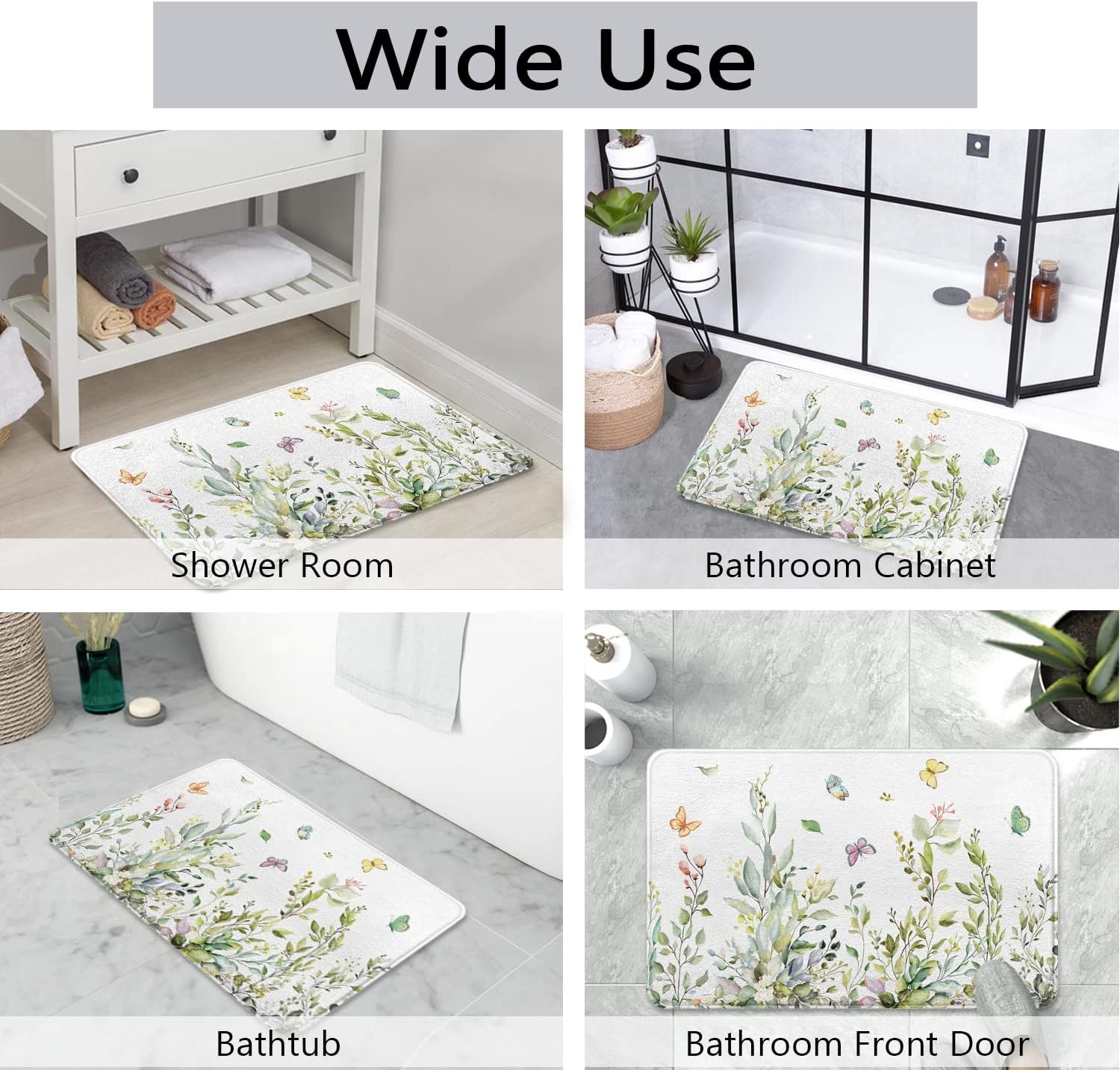 Green Leaf Floral Imitation Cashmere Bath Rug - Non-Slip 17x27 Inch