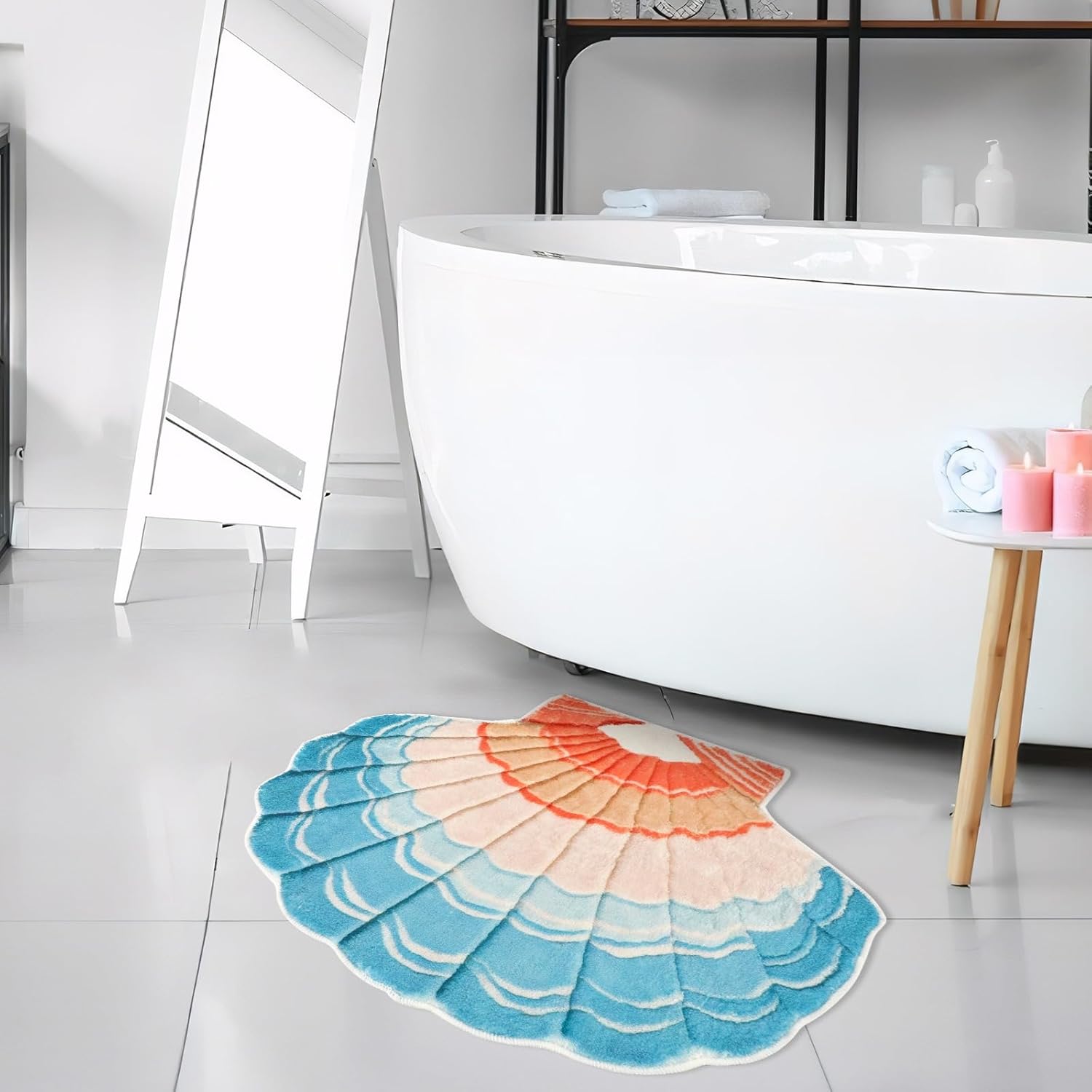 FEBSNOW Seashell Bath Rug with Non-Slip Backing 1