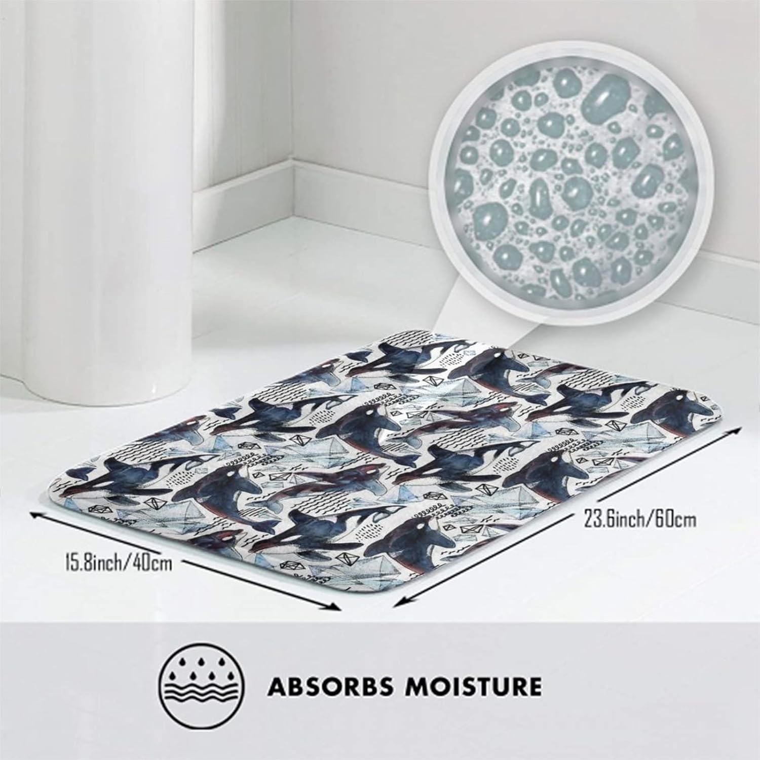 MZERSE Water Absorbent Memory Foam Bath Rug with Whale Design