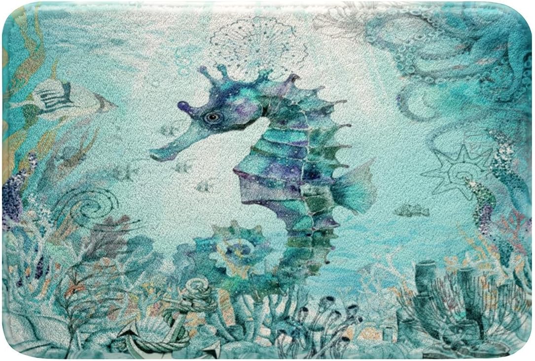 Feelyou Seahorse Bath Mat 16x24 Inch Kids Ocean Style Rugs