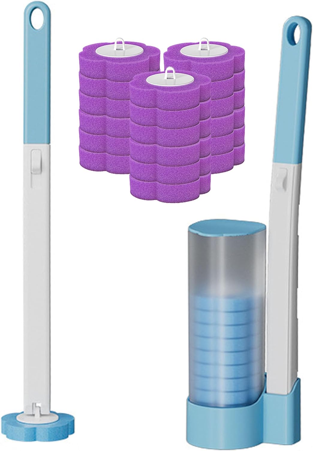 JUDEWY Toilet Brush Holder Set with 18 Refills Purple