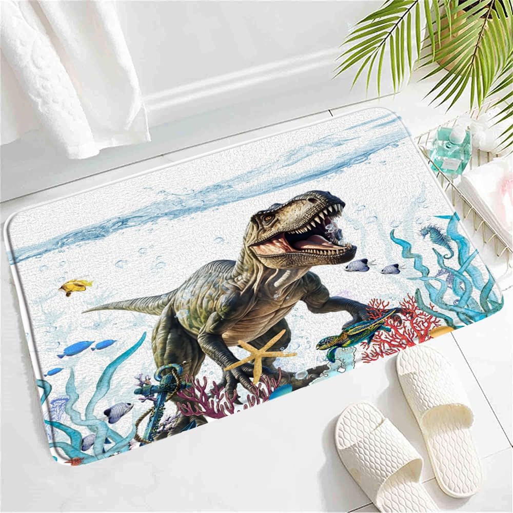 Funny Dinosaur Bath Mat with Non-Slip Backing