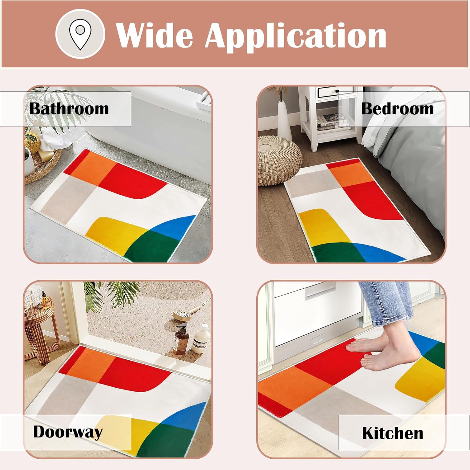 Modern Abstract Bath Mat 16x24 Inch Non Slip Plush Rug for Kids