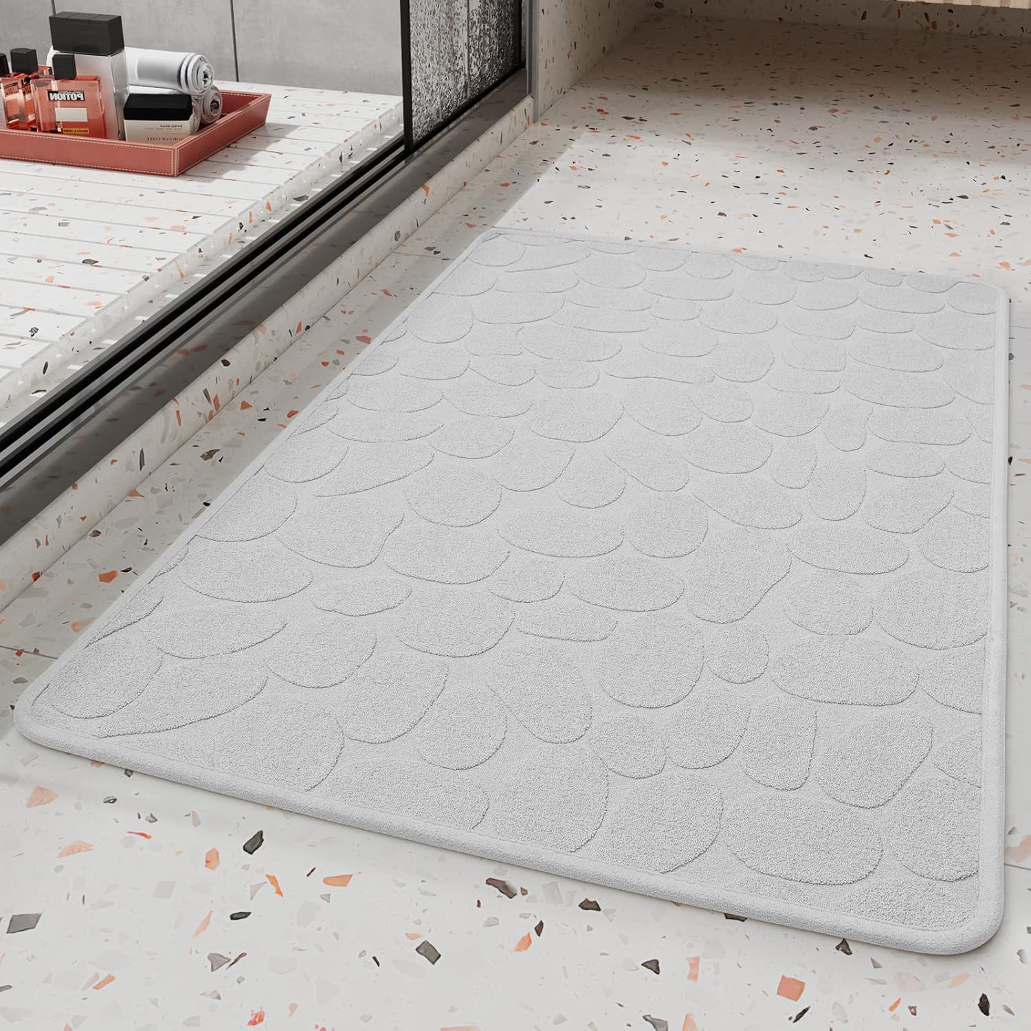 COCOER Super Absorbent Bath Mat with Rubber Backing 16x24 Gray