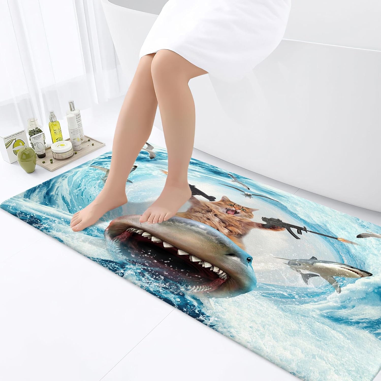 Funny Cat Bath Mat 17X29 Inches Non Slip