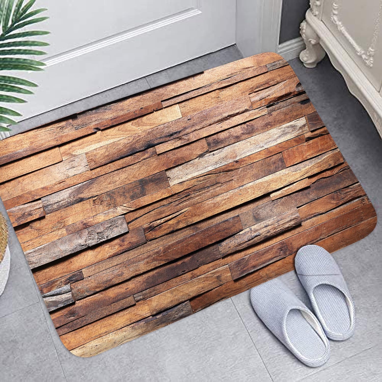 JAWO Coffee Brown Wooden Bath Rugs Non Slip