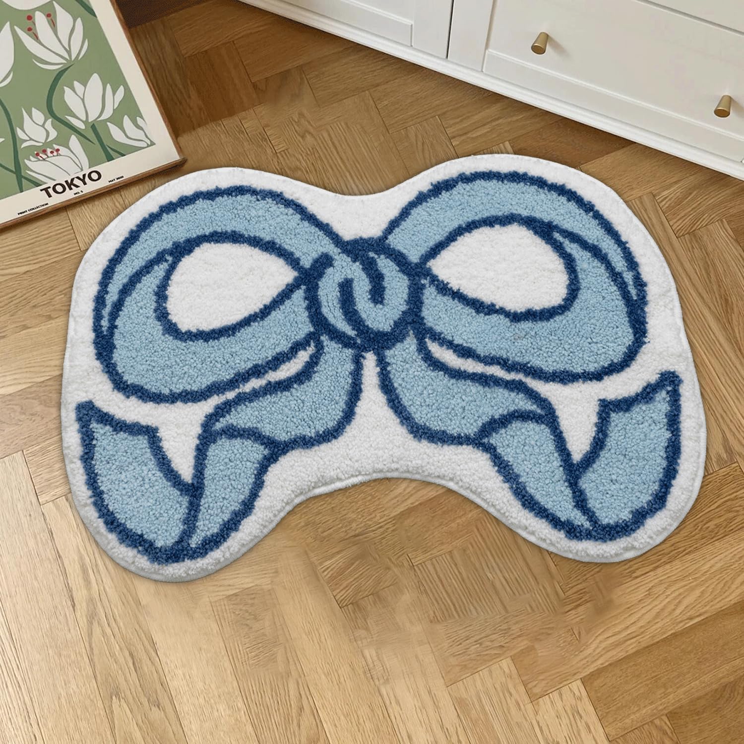Urtlmaji Coquette Bow Rug 35x24 Blue Bath Mat