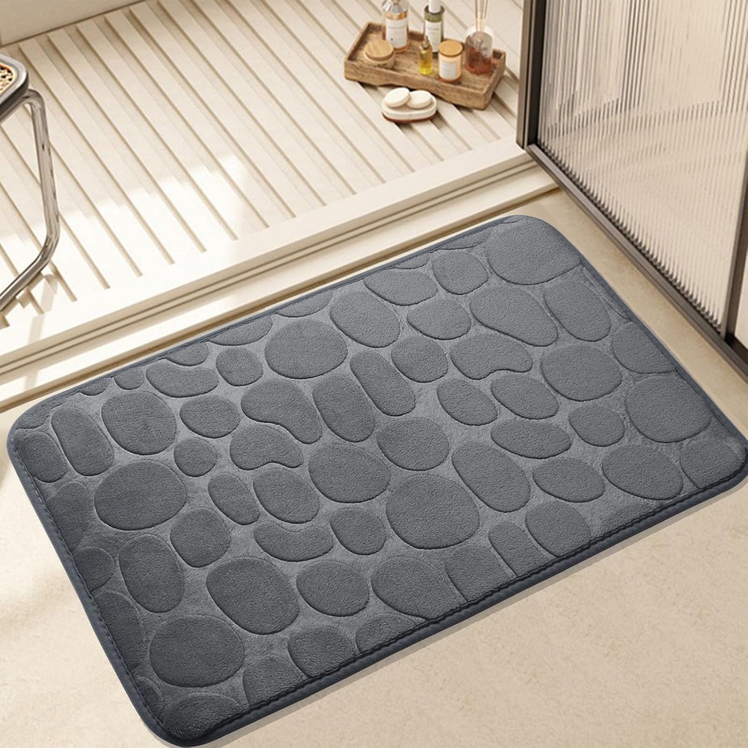 Neloodony Grey Small Bathroom Rug Non Slip Washable