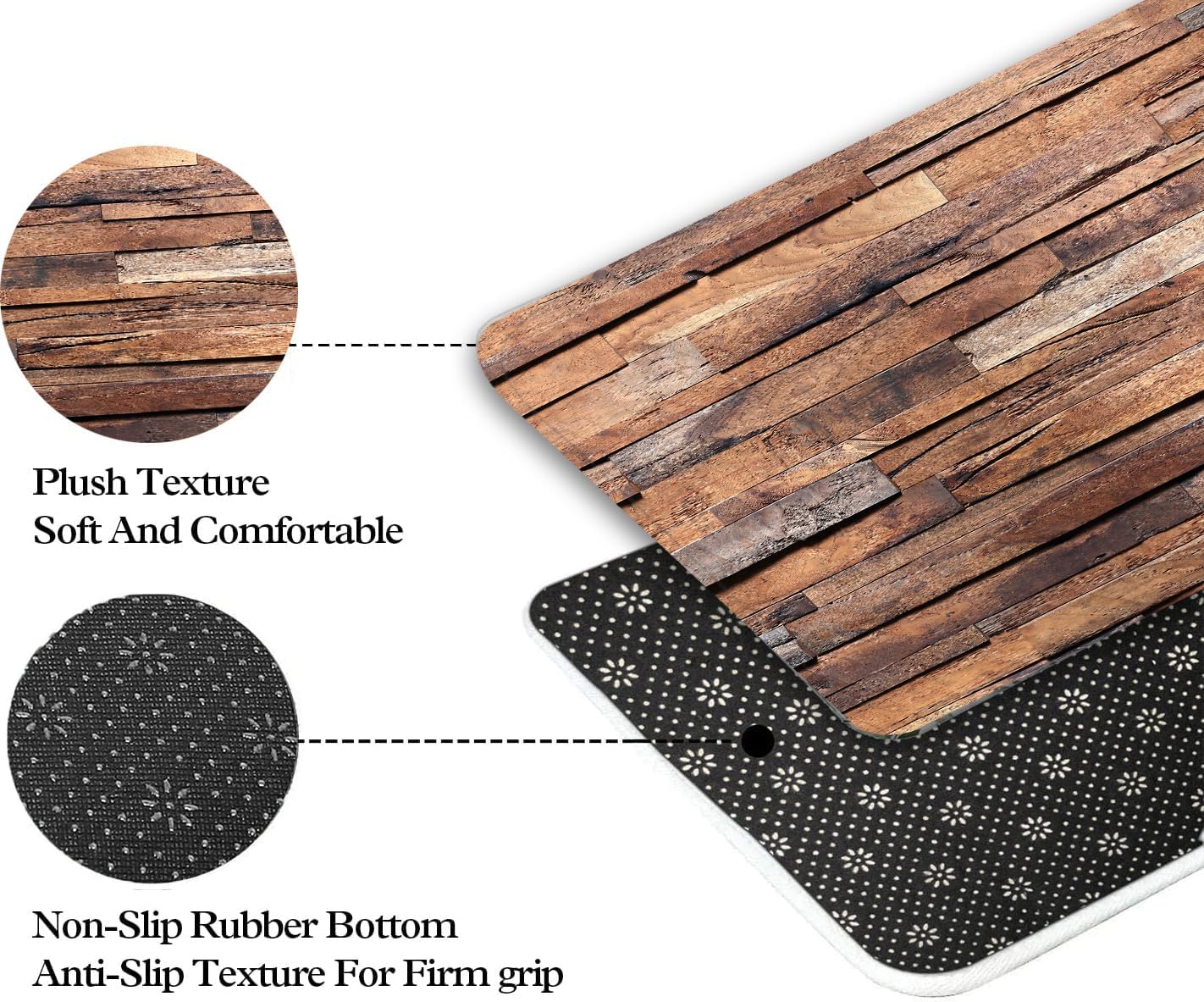 JAWO Coffee Brown Wooden Bath Rugs Non Slip