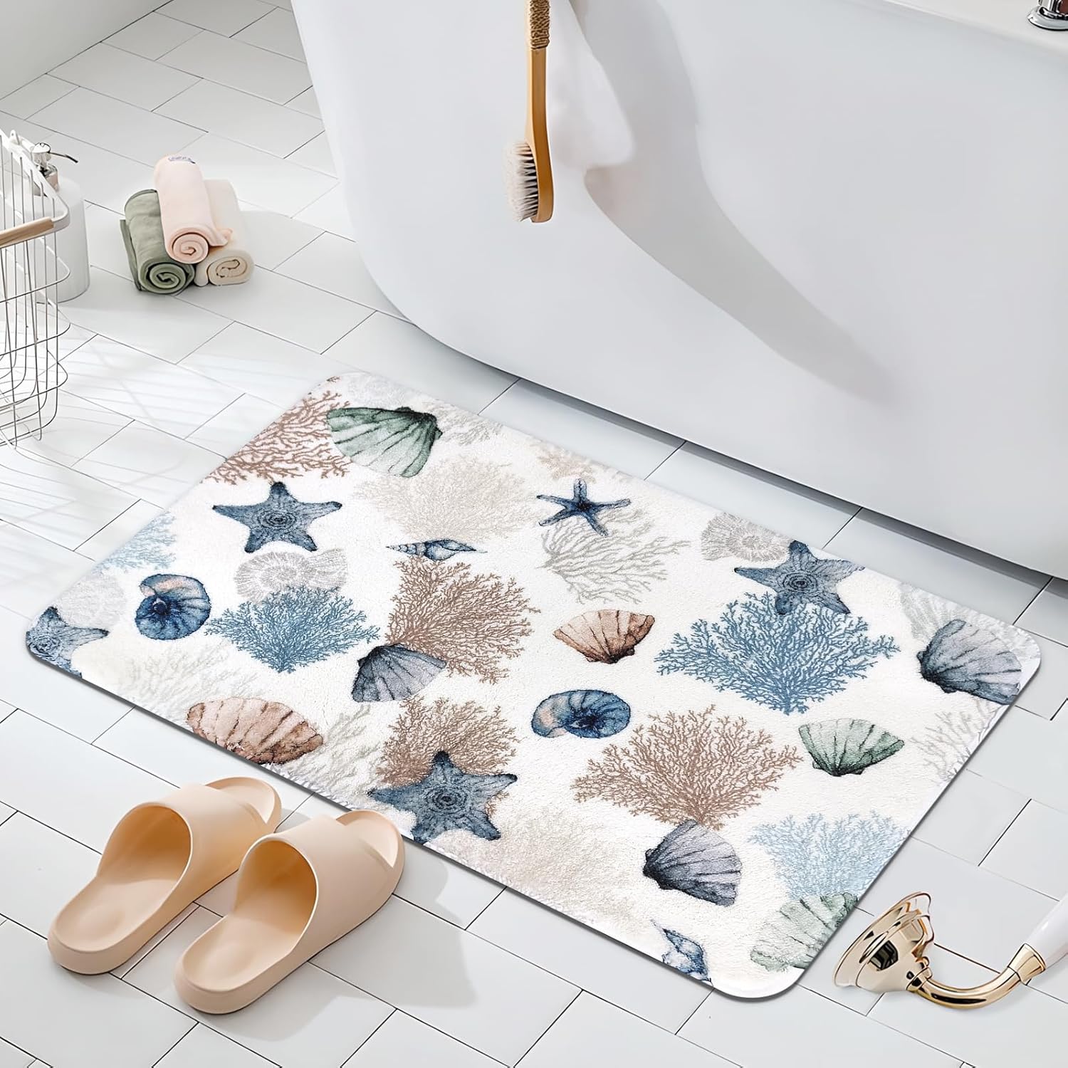 MEHOFOND Nautical Bath Rug 20x32 Navy Blue