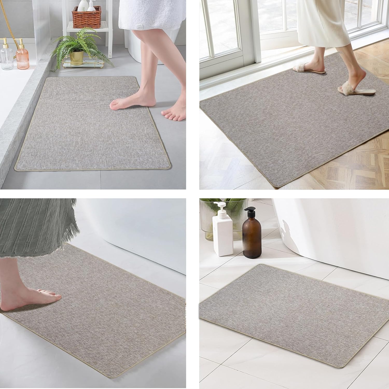 Yancorp Thin Non-Slip Bathroom Rugs 16x28 Inch Khaki