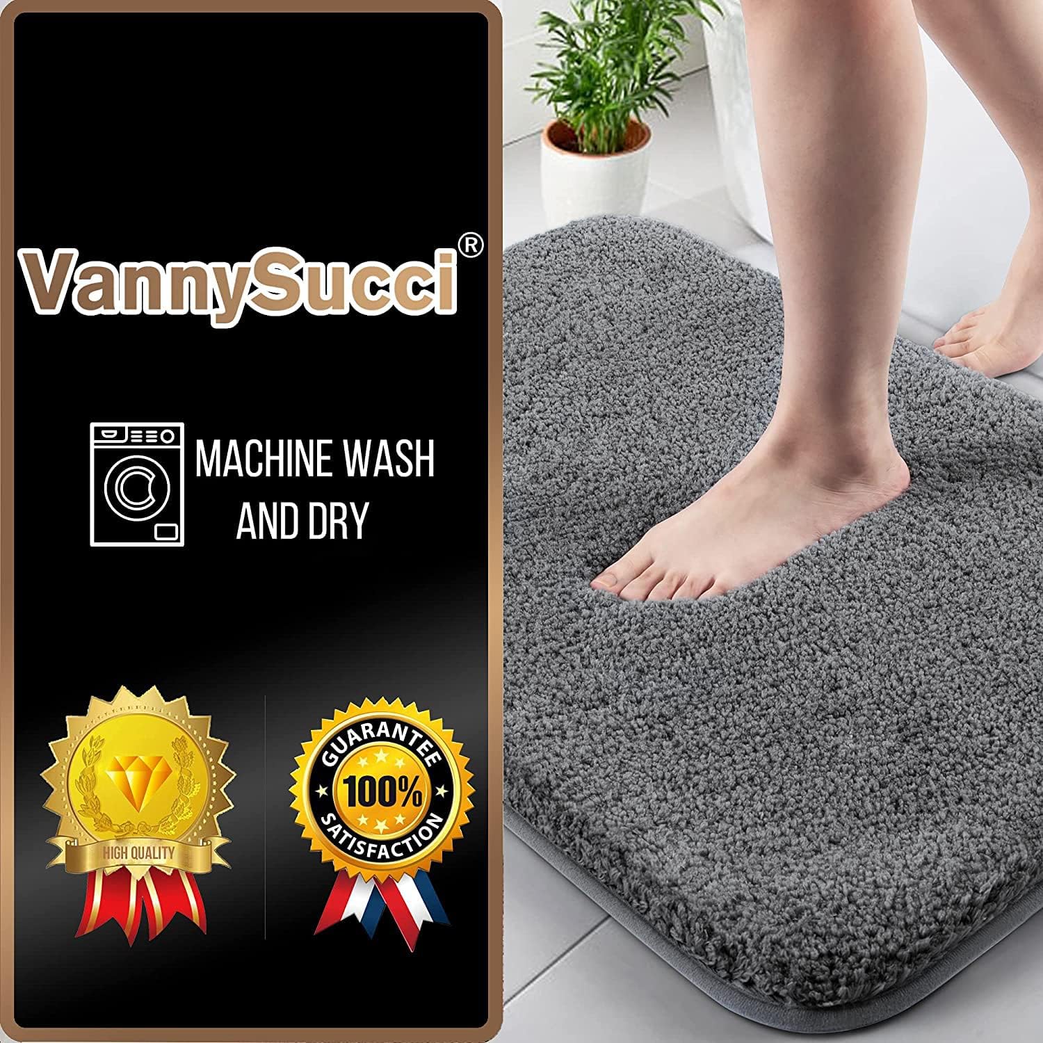 VannySucci 24x16 Non-Slip Bath Mat with Microfiber