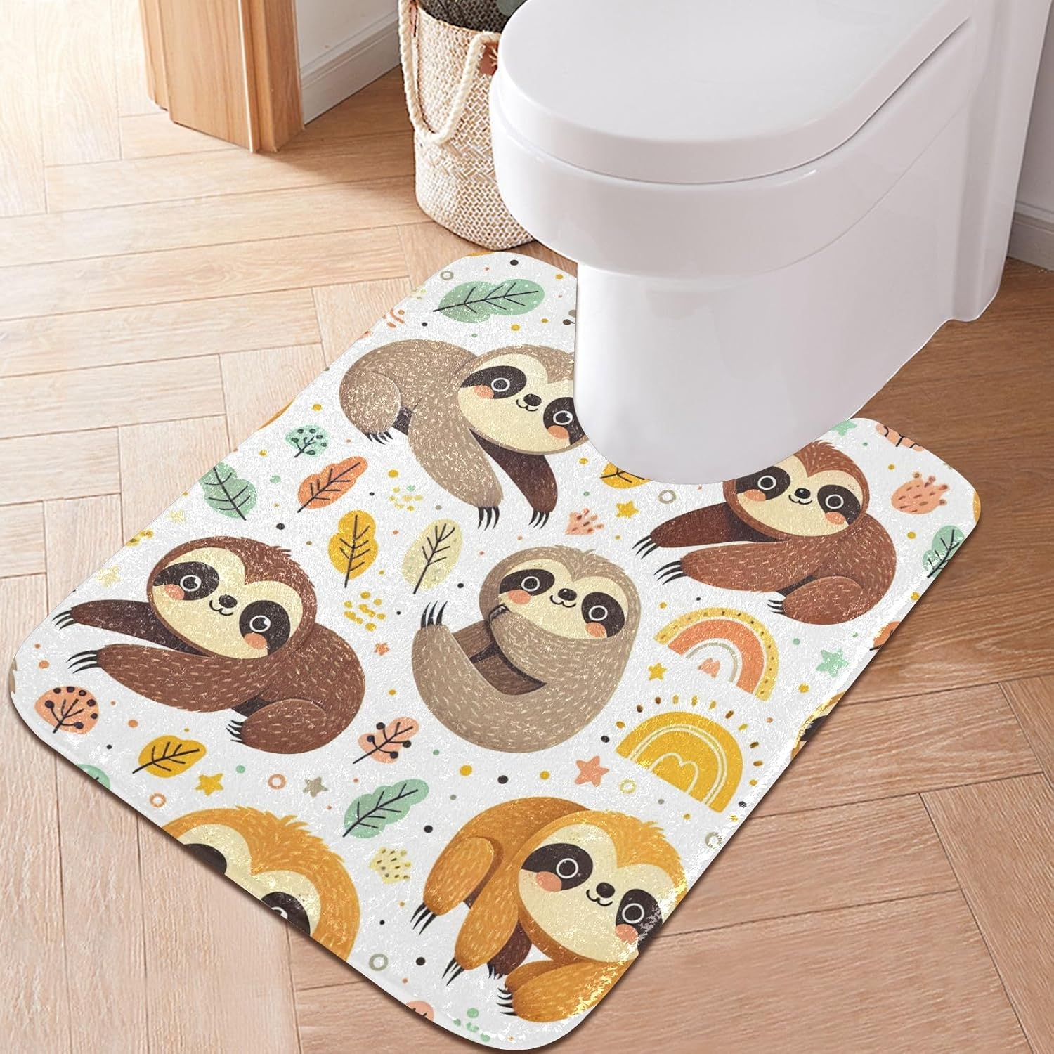 WELLDAY Bathroom Rug Sets 2 Piece Sloth Pattern