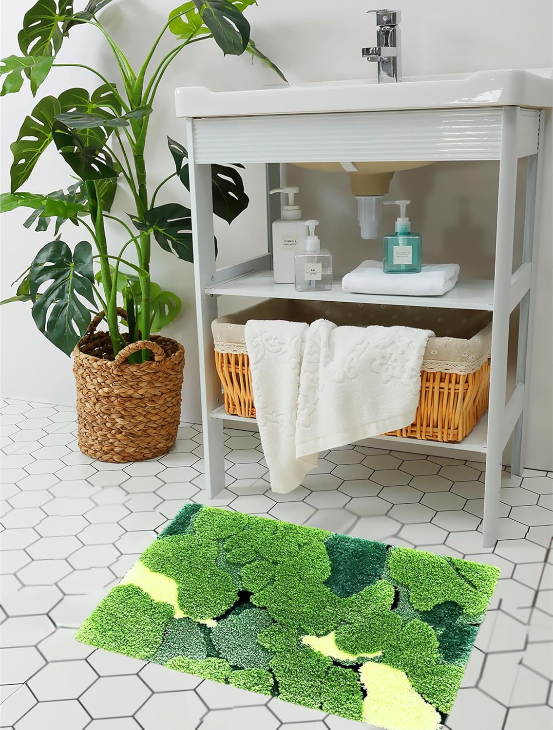 LEVINIS Moss Bath Rug Absorbent Non-Slip Boho Mat 24x16 Inches