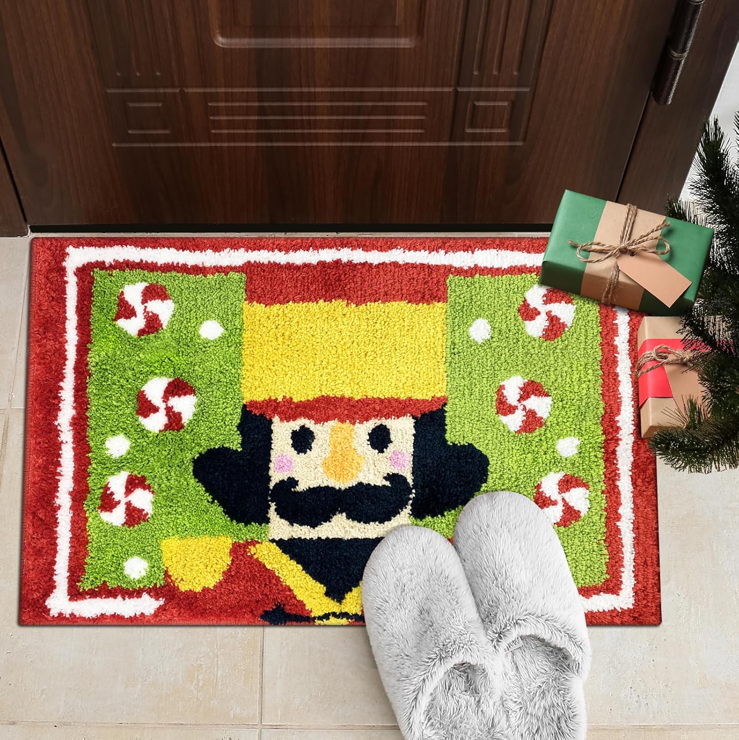 Christmas Bath Mat with Nutcracker Design 20x30 in Red