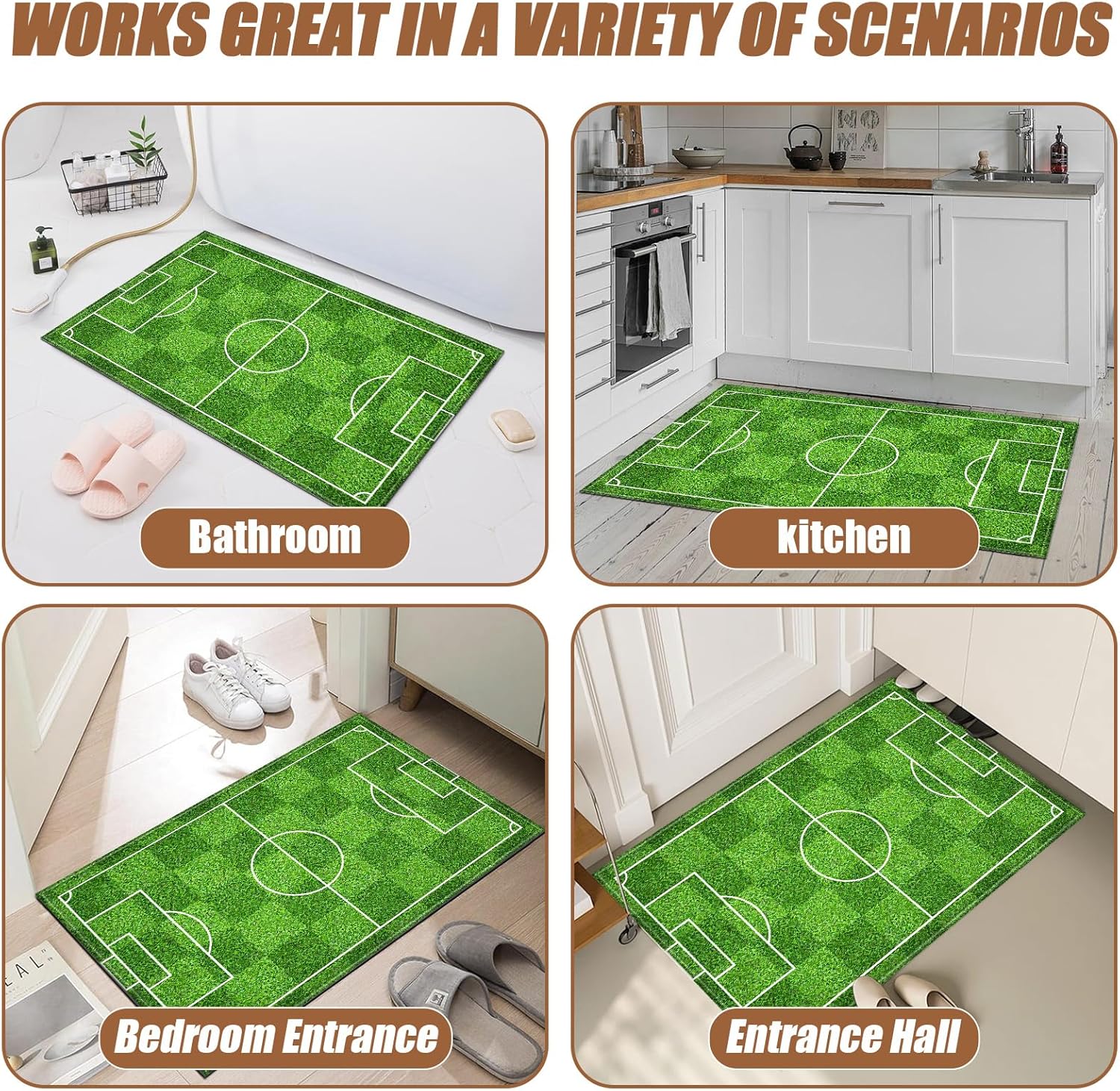 COSHARKLY Soccer Field Bath Mat 17x30 Inch Non-Slip