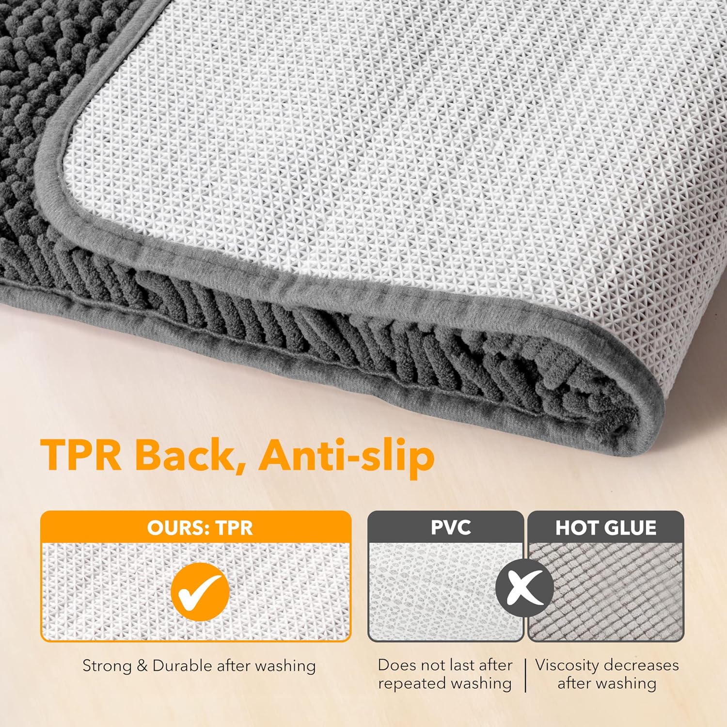 Yeaban 12x12 inch Thick Chenille Bath Rug - Dark Gray