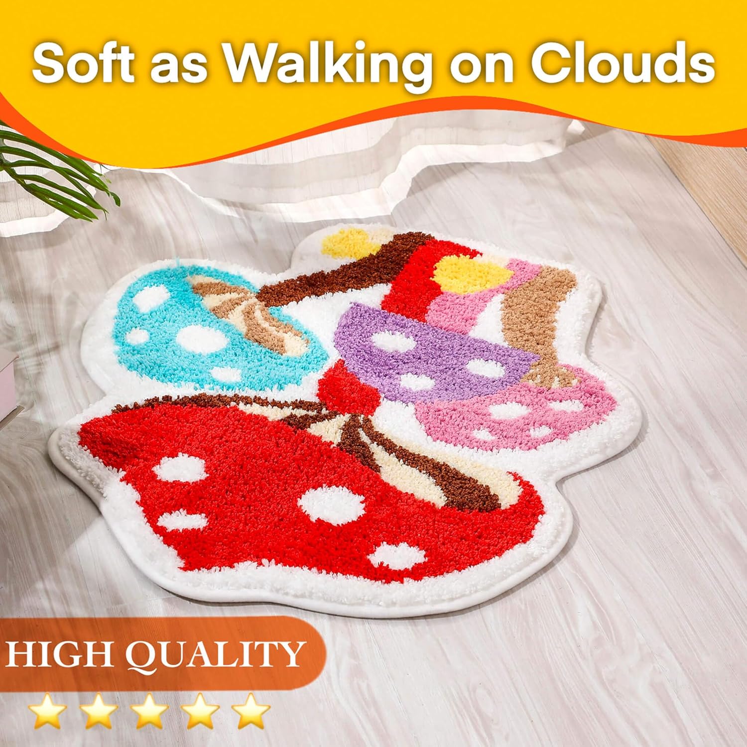 Mushroom Bathroom Rug - Non-Slip Soft and Absorbent